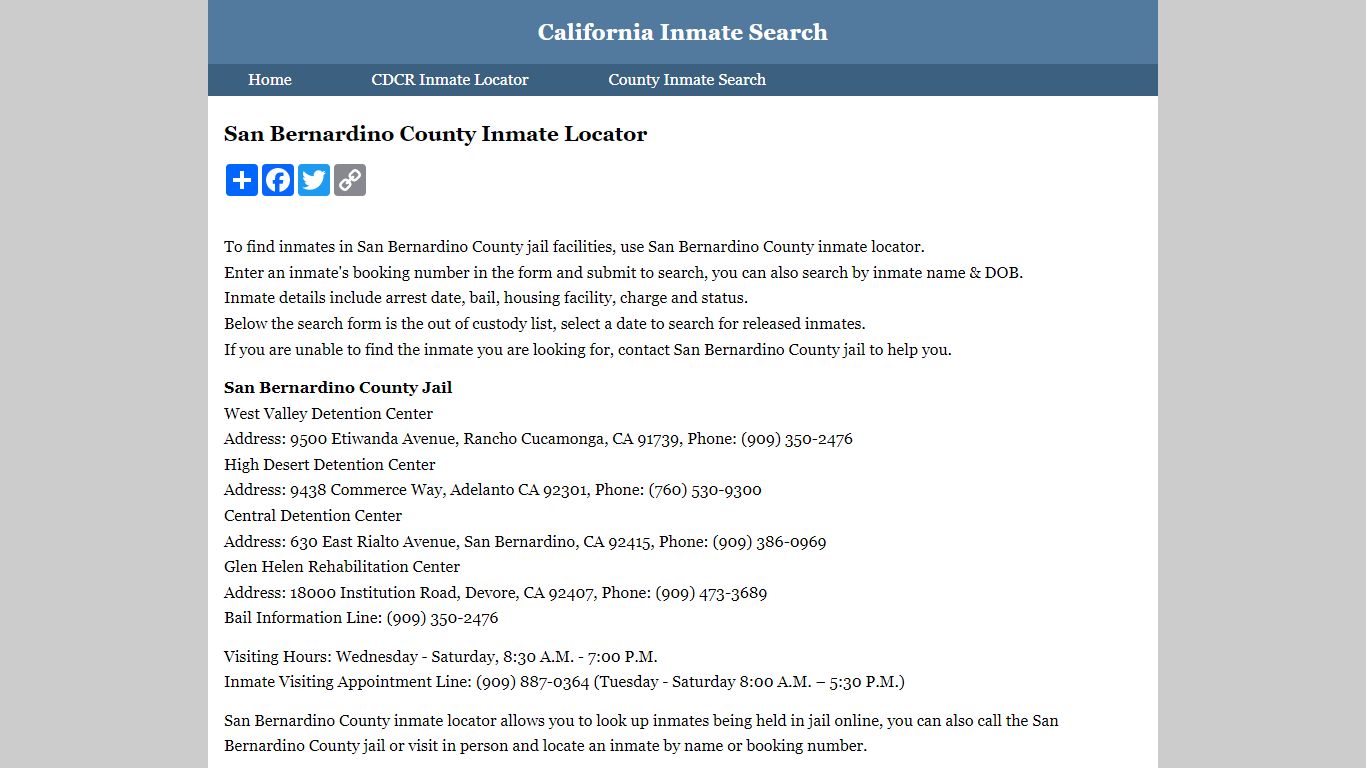 San Bernardino County Inmate Locator